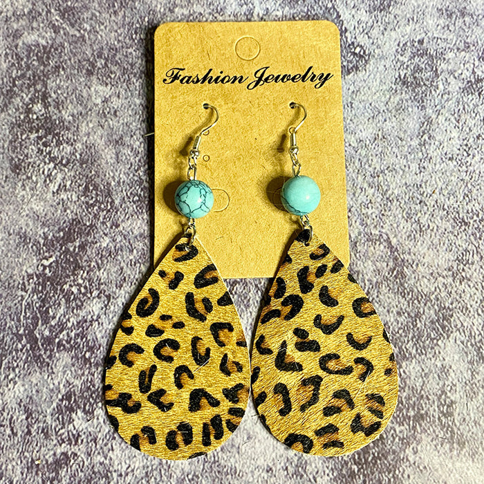 Wholesale Retro Leather Earrings Western Europe Long Water Drop Turquoise ing Horse Hair Earrings
