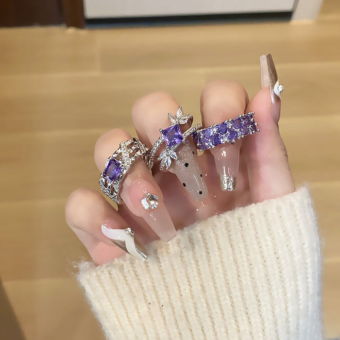 Wholesale Light luxury purple diamond zircon series temperament versatile open ring with niche design sense