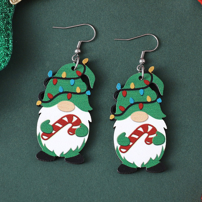 Wholesale Christmas Cute Dwarf Christmas Tree Pendant Earrings Wooden Double-sided Earrings Christmas Gift