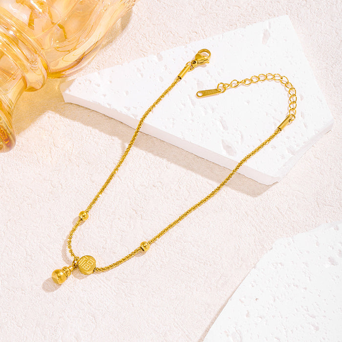 Wholesale Gourd-shaped titanium steel " Fu"  character foot ornament