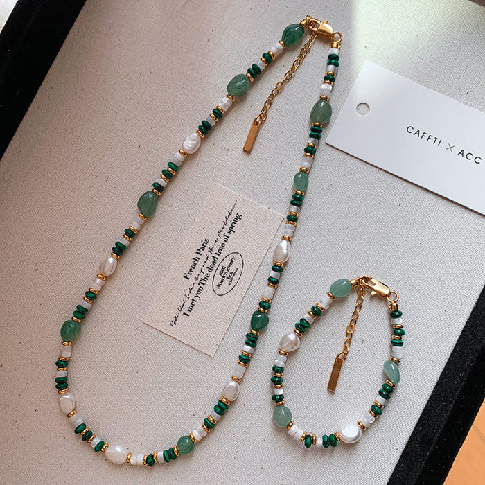 Wholesale   Pearl Malachite Green Beaded Necklace Women's Accessories Clavicle Chain Necklace Chain