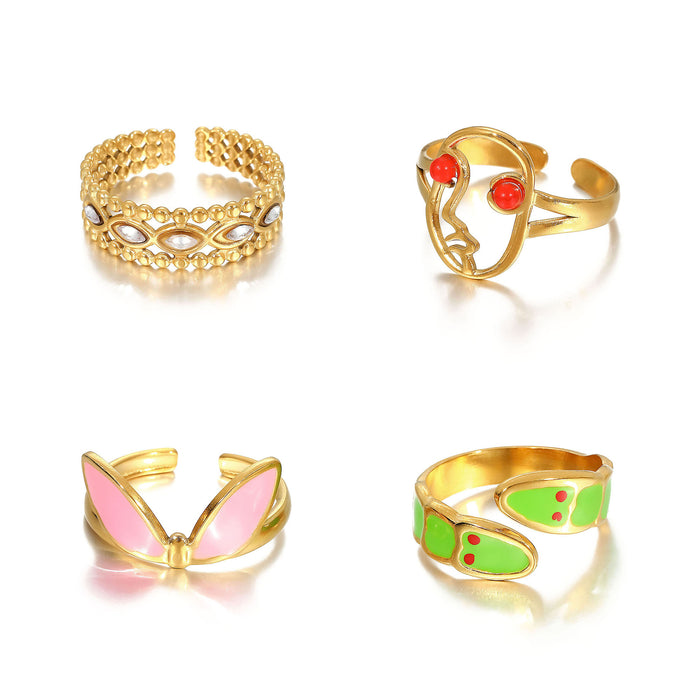 Wholesale Stainless Steel Gold Enamel Accented Rings
