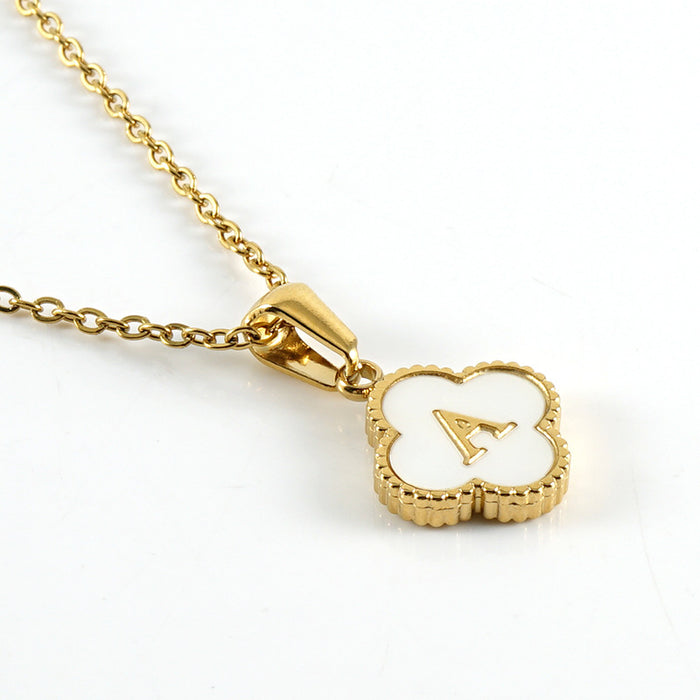 Wholesale Shell Letter Four Leaf Clover Pendant 18K Gold Stainless Steel Necklace JDC-NE-ZhongX005