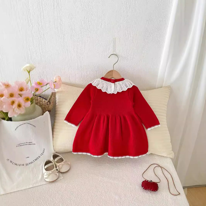 Wholesale Knitted Dress Red Princess Dress Baby Clothes JDC-BC-WeiNiS015