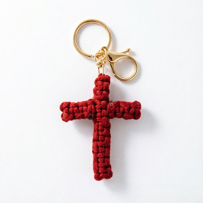 Wholesale Cotton Rope Cross Keychain Handmade Car Key Accessory Pink Pendant Gift
