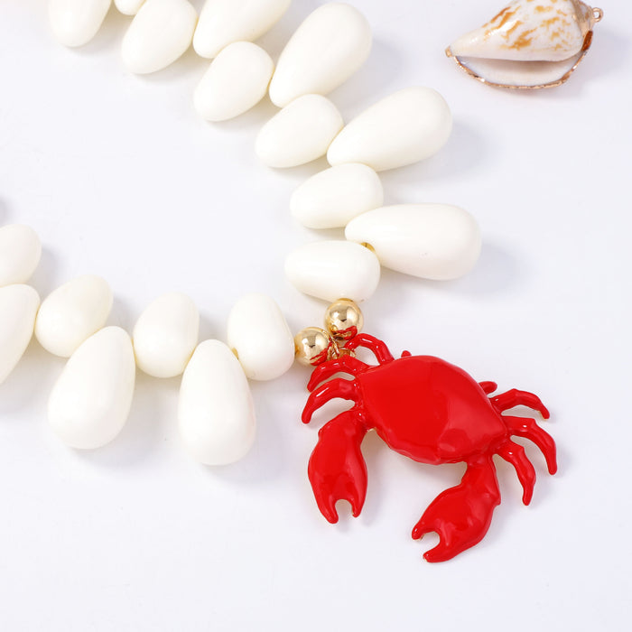 Wholesale Casual Vacation Style Alloy Oil Dripping Crab Pendant Multi-Color Beaded Women's Necklace