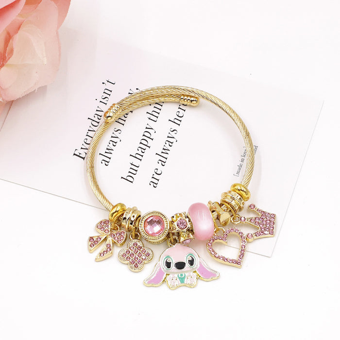 Wholesale Women' s Beaded Bracelet with Rhinestone Heart Bow Pendant MOQ≥2