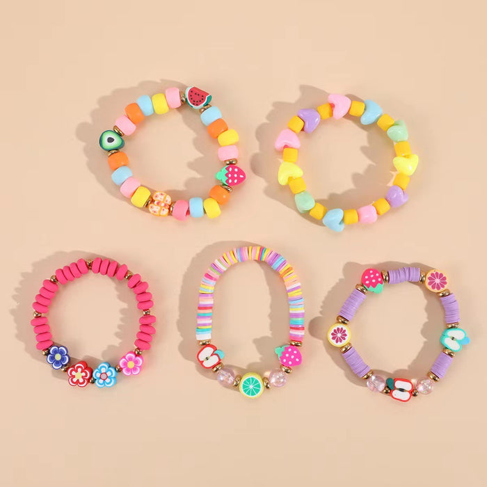 Wholesale Flower Fruit Soft y Bracelet  Simple Pink Princess Acrylic Beaded Handmade Material