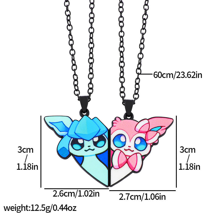 Wholesale 1pair Cartoon Cute Heart Patchwork Pendant Necklace