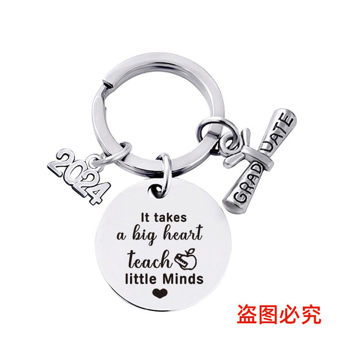 Wholesale Graduation Season Gift Round Stainless Steel Keychain JDC-KC-GangGu049