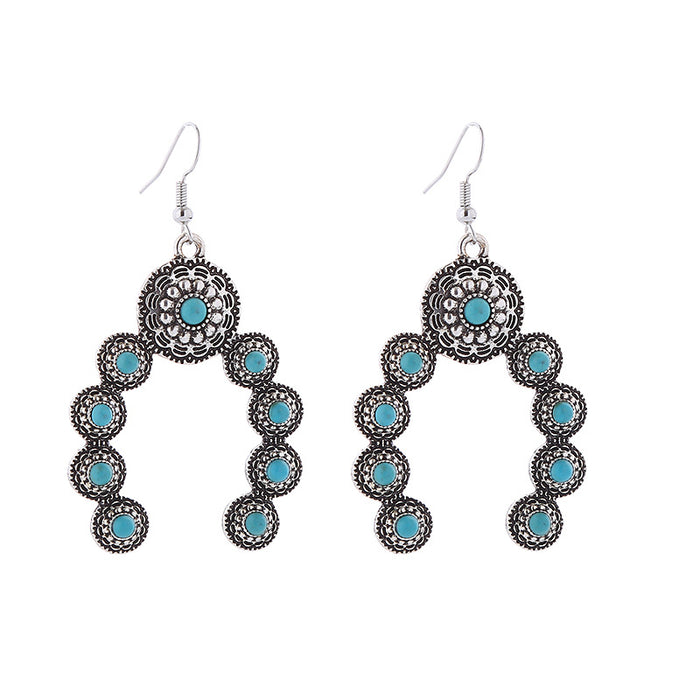 Wholesale Vintage alloy oversized earrings inlaid with turquoise