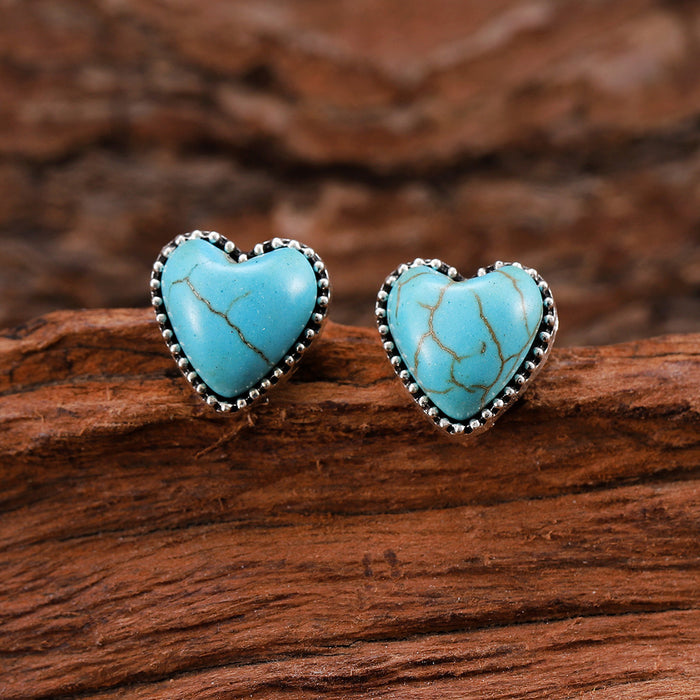 Wholesale Heart-shaped turquoise earrings earrings Western style love simple temperament earrings gift