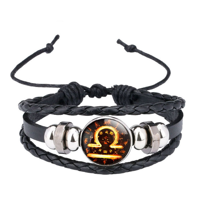 Wholesale 12 zodiac cowhide bracelet, personalized woven bracelet