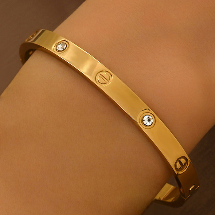 Wholesale Stylish Gold Bangle With Rhinestone Row Titanium Steel Bracelet Jewelry Accessory For Party Boutique Resale