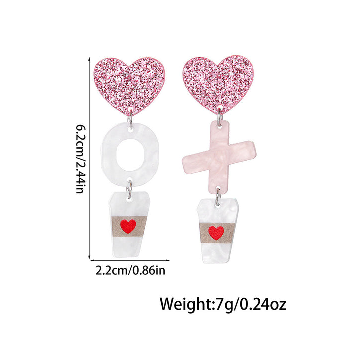 Wholesale Heart Letter Earrings Handmade Cute Romantic Shiny Xo Milk Tea Valentine' s Day Acrylic Earrings