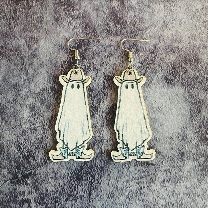 Wholesale  Earrings Horror Evil Ghost Black Cat Pumpkin Earrings Dark Wind Wooden Printed