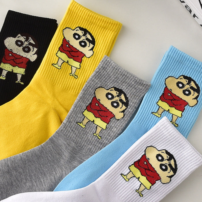 Wholesale Cute Cartoon Socks Women's Men's Stockings Autumn and Winter Outer Wear Shin-Chan Couple Sports Middle Tube