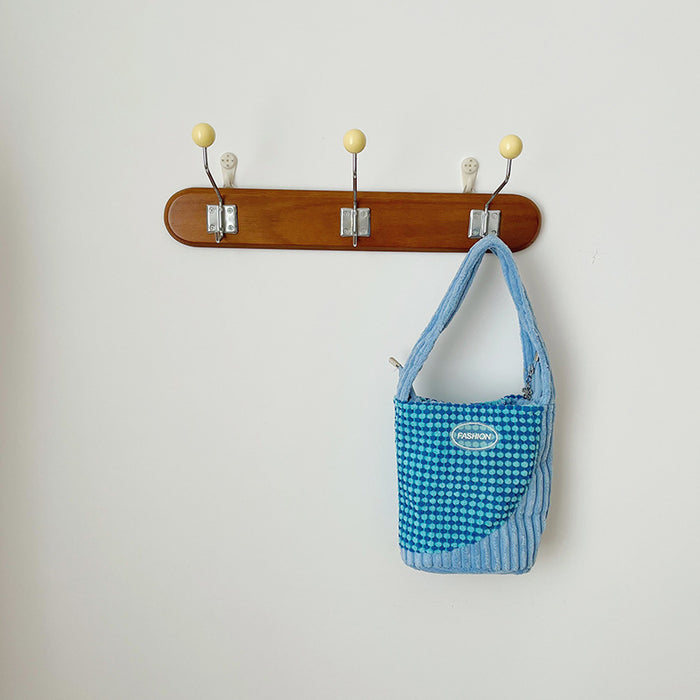 Wholesale Corduroy Children's Bag Fashion Contrast Color Casual Handheld Shoulder Bucket Bag  JDC-HB-YuanDuo006