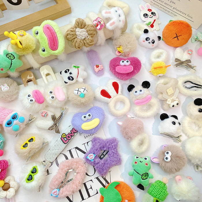 Wholesale Autumn and Winter Cartoon Flannel Hairpin Hairrope Mixed Hair  Girls' Hairband Side Clip Ponytail Ball Head