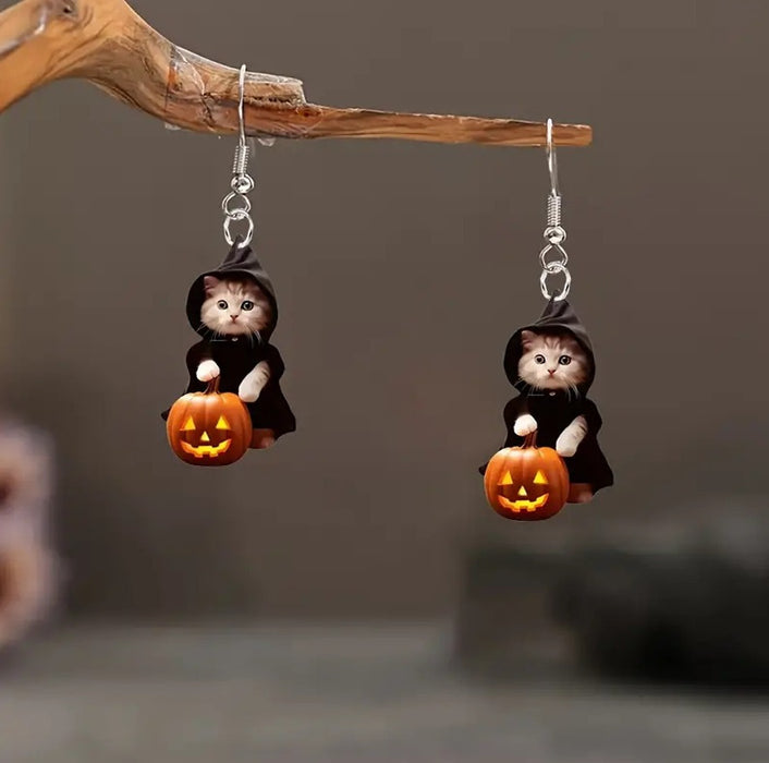 Wholesale Cat Portable Pumpkin Earrings Acrylic Flat Halloween Funny Ghost Ghost Earrings