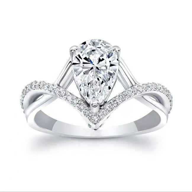 Wholesale New Micro inlaid Zircon Ring Water Drop shaped Light Luxury Colorful Treasure Ring Fashion