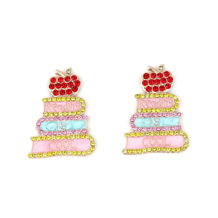 Wholesale creative book with letters drop oil alloy colored diamond earrings ear studs