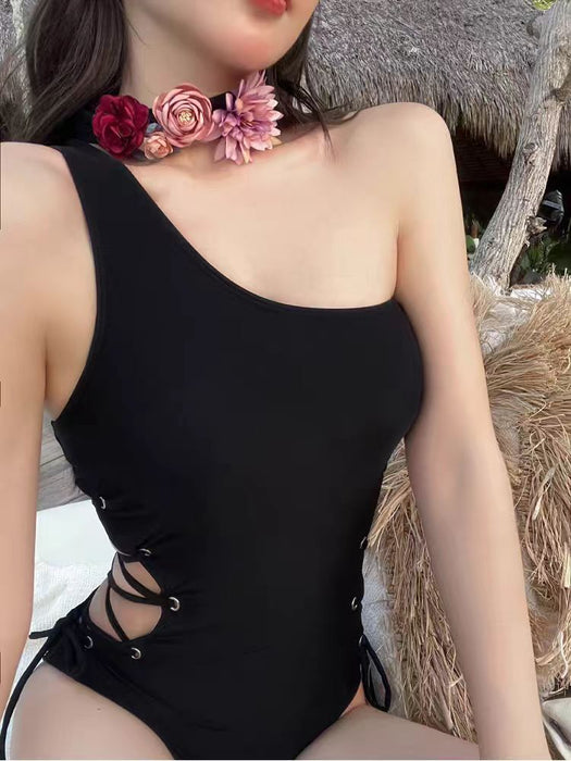 Wholesale Retro flower single shoulder strap sexy one-piece swimsuit