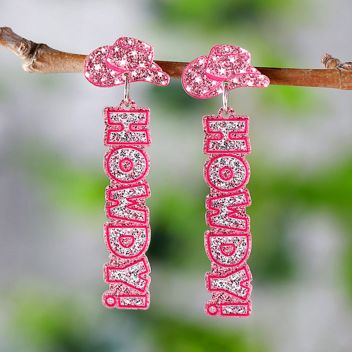 Wholesale Western style cowboy hat pink sequin acrylic pendant earrings personalized earrings