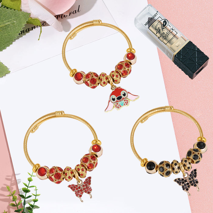Wholesale Stainless Steel Cartoon Beaded Bracelet with Butterfly Pendant MOQ≥2