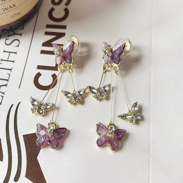 Wholesale Butterfly long tassel earrings, earrings, high-end feel, no ear holes, ear clips