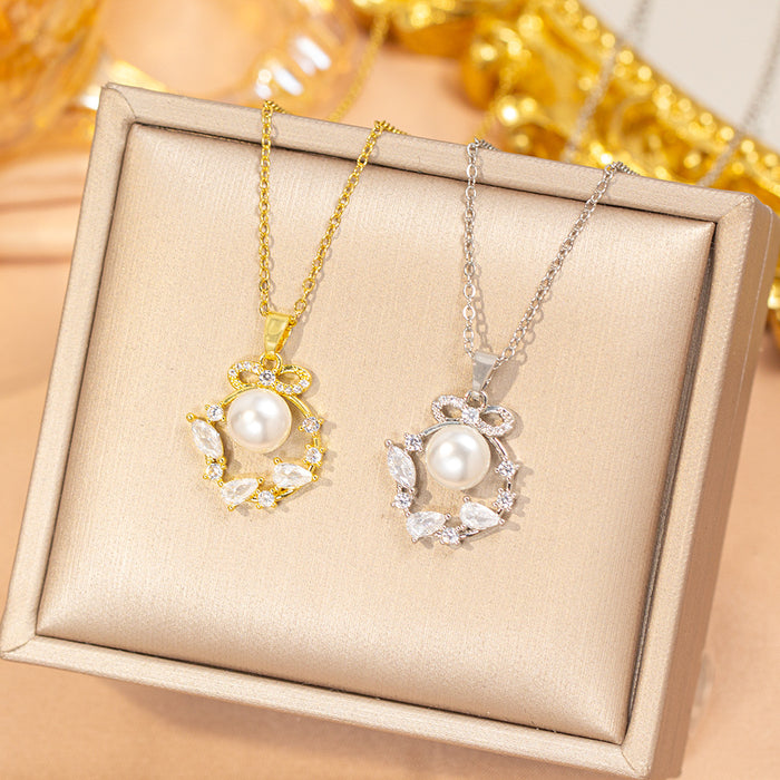 Wholesale Gold Plated Titanium Steel Floral Pendant Necklace Stylish Gift MOQ≥2
