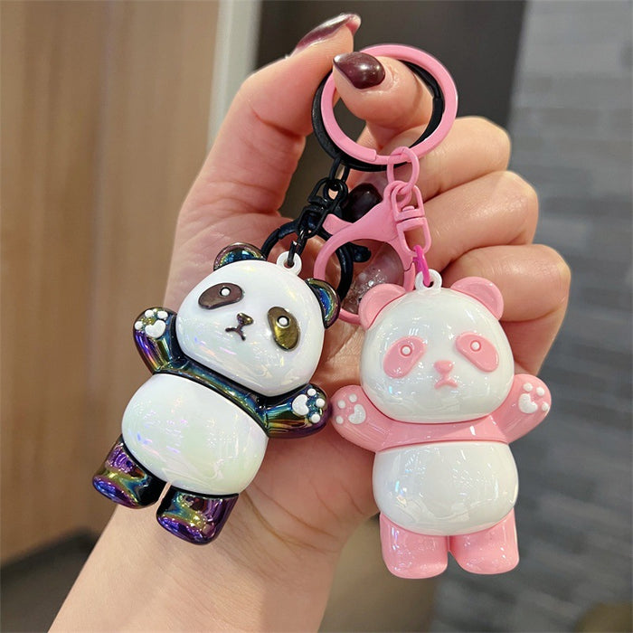 Wholesale Cute PVC Standing Panda Keychains with Glossy Electroplated Finish