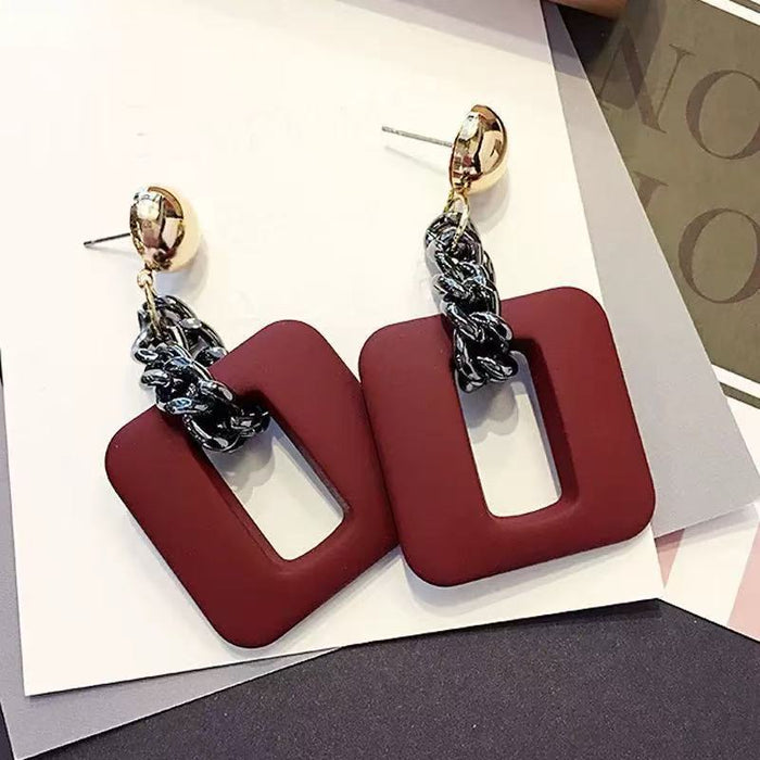 Wholesale Exaggerated high-end temperament metal red earrings women's geometric square long earrings
