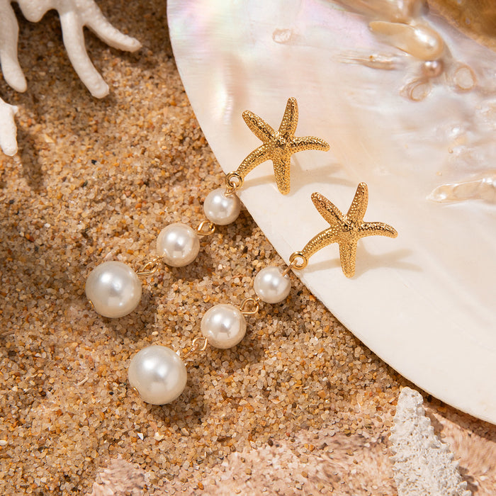 Wholesale Ocean holiday style starfish pendant earrings women ins style niche temperament shell earrings tide