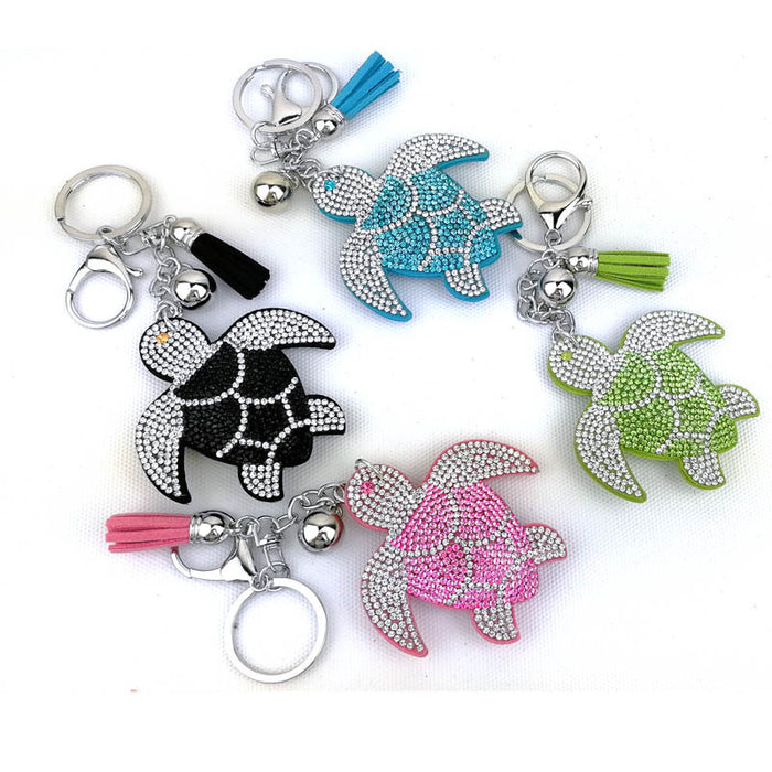 Wholesale Creative Cartoon Turtle Leather Diamond Keychain JDC-KC-HuiSen008