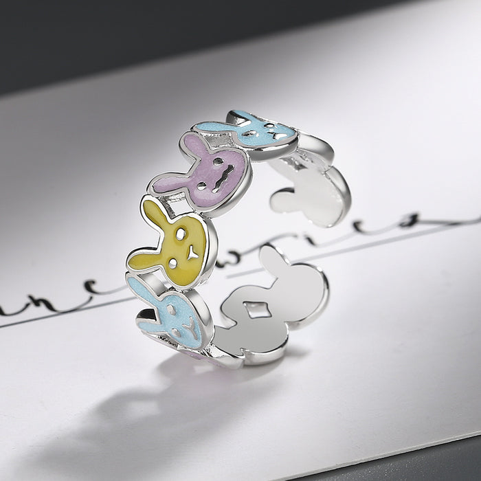 Wholesale  enamel color rabbit ring  niche design open glue ring for women