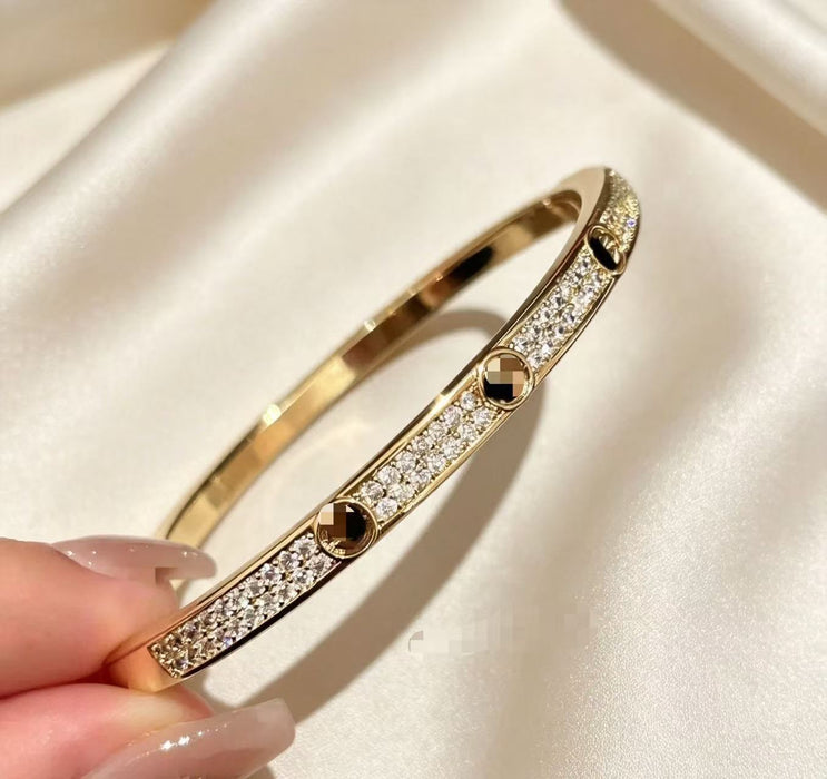 Wholesale Wide Round 3 Row Full Rhinestone Bracelet Gold Plated Copper Unisex Gift