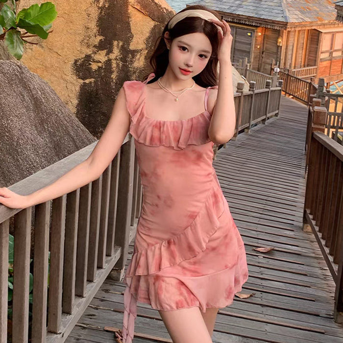 Wholesale Irregular camisole skirt style independent boxer shorts fashionable tie dye conservative hot spring swimsuit