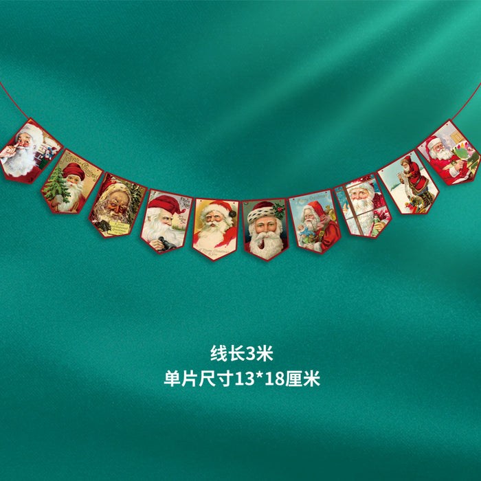 Wholesale Christmas Decorations Christmas Pull Flag Hanging Flag Holiday Banner Party Decoration Paper Cartoon Christmas Pull Flower String Flag