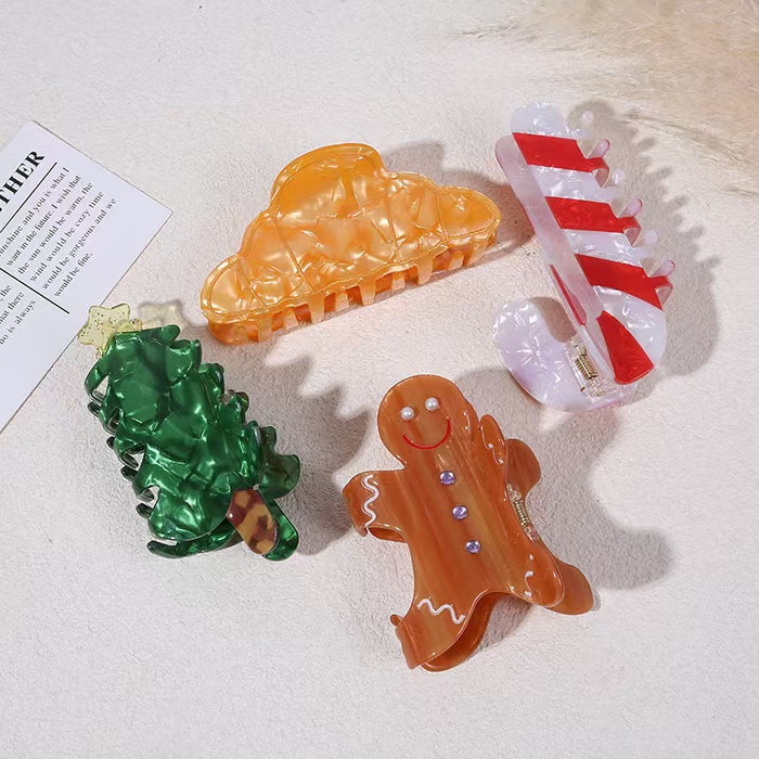 Wholesale Christmas Acrylic Claw Clip Gingerbread Man Candy Cane Design Hair Accessory For Everyday Styling