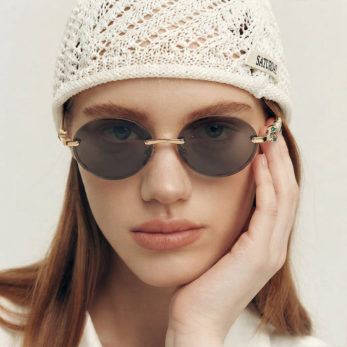 Wholesale Oval Frameless Retro Hip Hop Sunglasses for Travel Outdoor Trendy