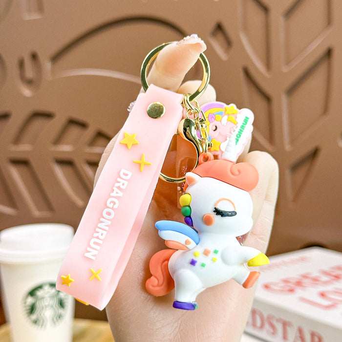 Wholesale Unicorn Creative Keychain Cute Dropping Rubber Doll Bag Car Key Pendant
