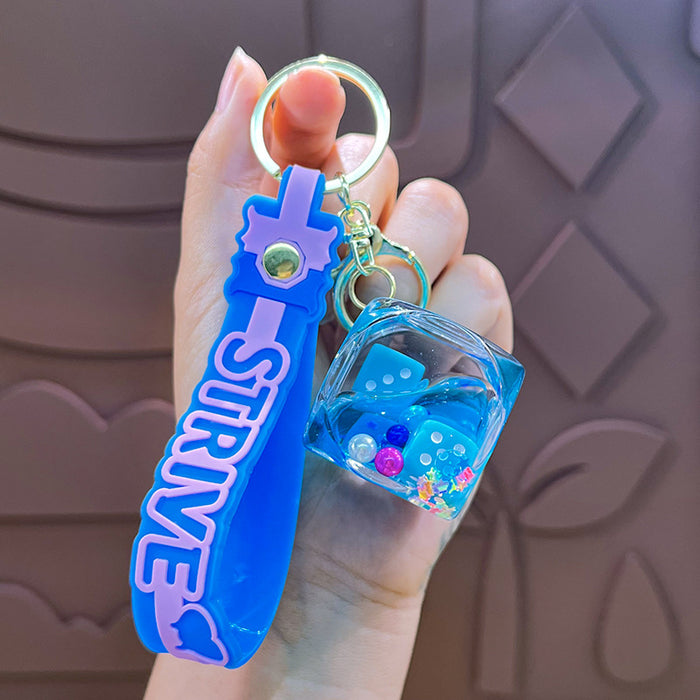 Wholesale New Oil filled Cube Dice Keychain Creative Small Toy Bag Car Hanging Decoration Pendant