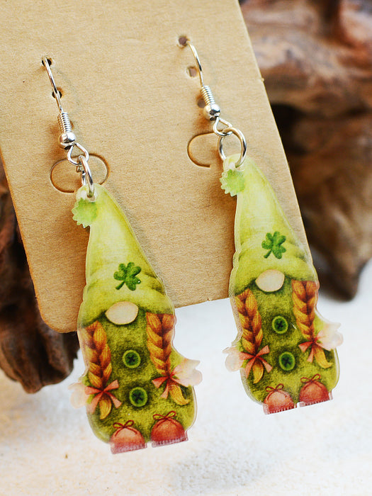 Wholesale Saint Patrick Acrylic Double-sided Printed Dwarf Elf Earrings JDC-ES-ChenC013