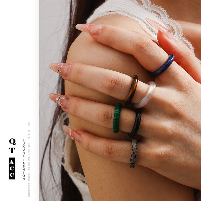 Wholesale Vintage brass gold-plated zircon agate titanium steel ring fashionable autumn and winter