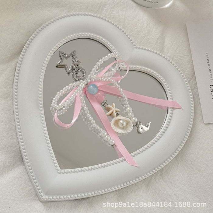Wholesale Pink Ribbon Bow Bag Hanging Pearl Shell Keychain Pendant Exquisite Hanging