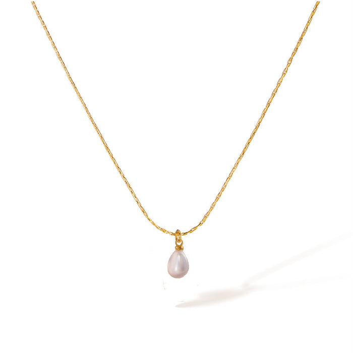Wholesale French-Style Teardrop Pearl Pendant Earring Set   Clavicle Chain  and Titanium Steel Necklace