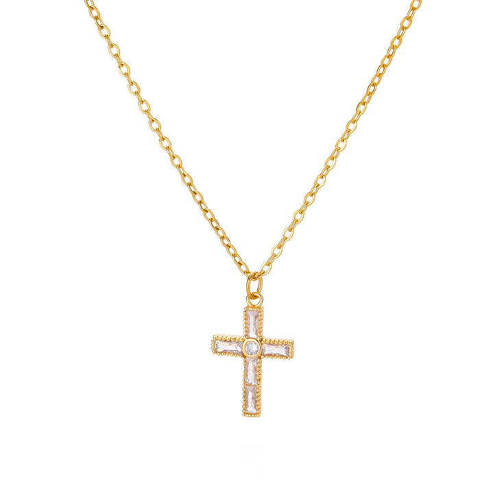Wholesale Micro inlaid zircon cross pendant necklace collarbone chain jewelry