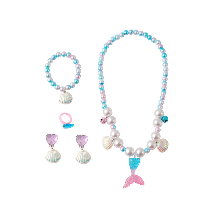 Wholesale Children' s new synthetic pearl jewelry set cute cartoon mermaid tail beaded necklace bracelet earring set