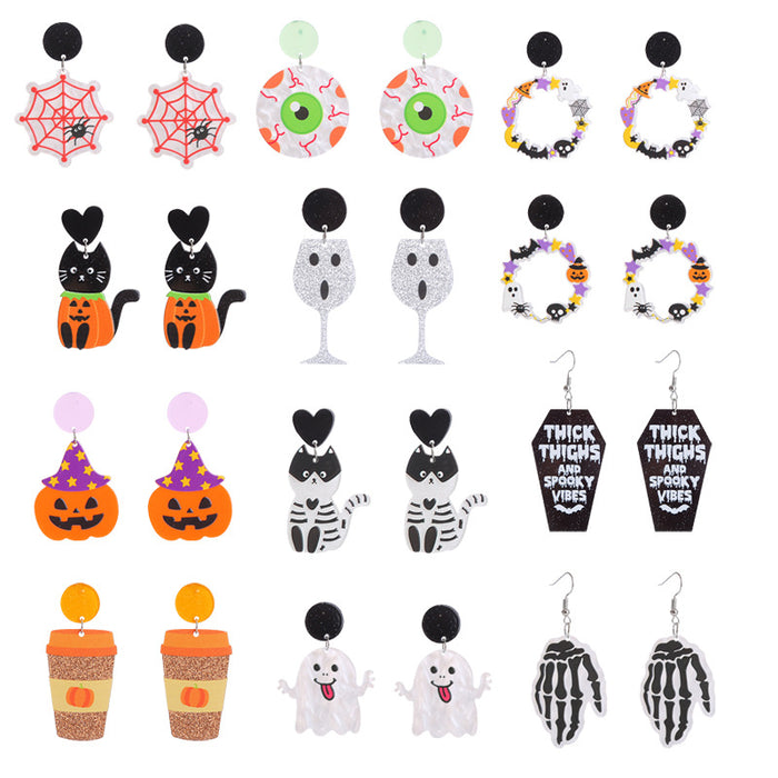 Wholesale  Pumpkin Cat Skull Funny Earrings Alternative Acrylic Earrings